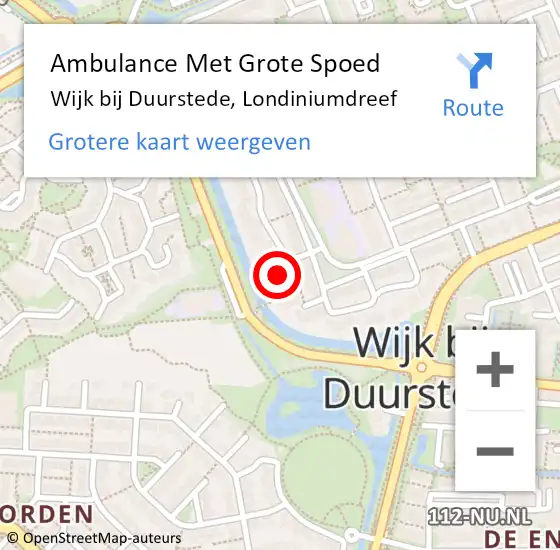 Locatie op kaart van de 112 melding: Ambulance Met Grote Spoed Naar Wijk bij Duurstede, Londiniumdreef op 31 oktober 2016 14:43