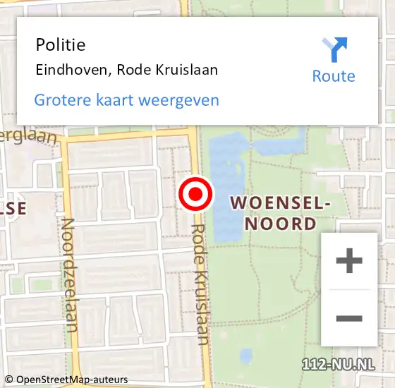 Locatie op kaart van de 112 melding: Politie Eindhoven, Rode Kruislaan op 31 oktober 2016 16:33