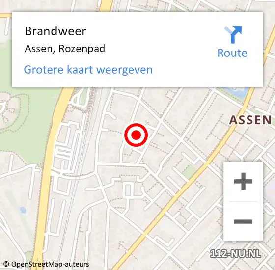 Locatie op kaart van de 112 melding: Brandweer Assen, Rozenpad op 31 december 2013 19:12