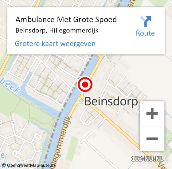 Locatie op kaart van de 112 melding: Ambulance Met Grote Spoed Naar Beinsdorp, Hillegommerdijk op 31 oktober 2016 16:57