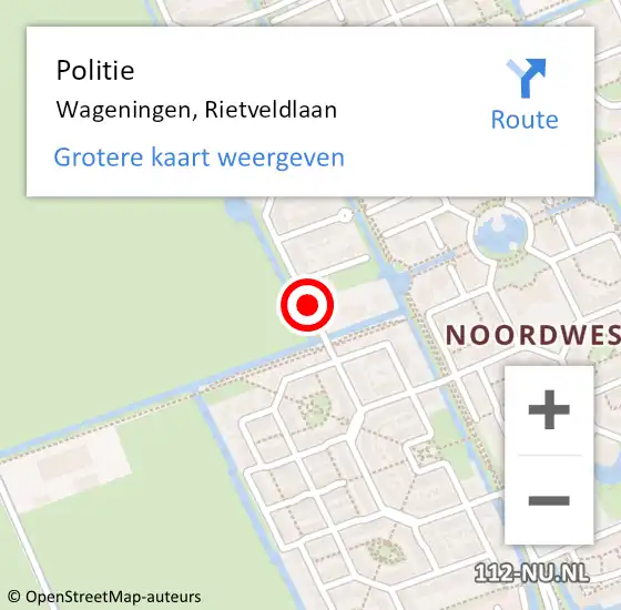 Locatie op kaart van de 112 melding: Politie Wageningen, Rietveldlaan op 31 oktober 2016 18:41