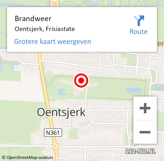 Locatie op kaart van de 112 melding: Brandweer Oentsjerk, Frisiastate op 31 oktober 2016 19:11