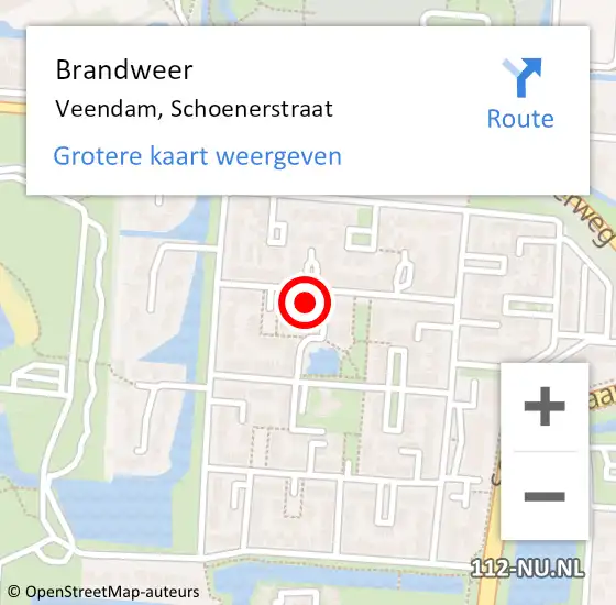 Locatie op kaart van de 112 melding: Brandweer Veendam, Schoenerstraat op 31 december 2013 19:22