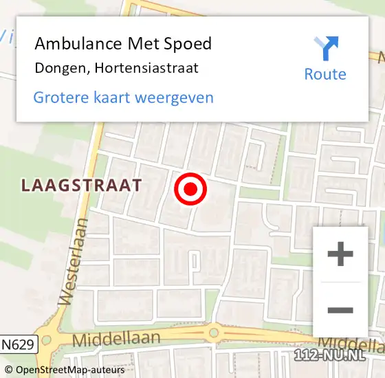 Locatie op kaart van de 112 melding: Ambulance Met Spoed Naar Dongen, Hortensiastraat op 31 oktober 2016 19:44