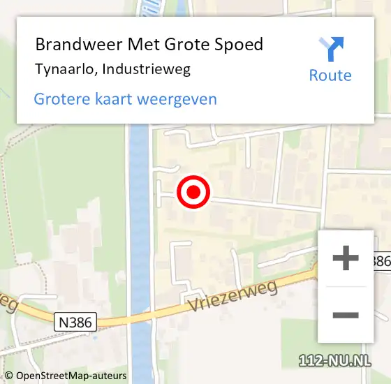 Locatie op kaart van de 112 melding: Brandweer Met Grote Spoed Naar Tynaarlo, Industrieweg op 31 oktober 2016 20:35