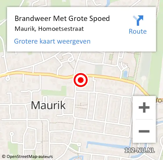 Locatie op kaart van de 112 melding: Brandweer Met Grote Spoed Naar Maurik, Homoetsestraat op 31 oktober 2016 20:39