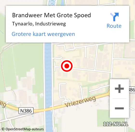 Locatie op kaart van de 112 melding: Brandweer Met Grote Spoed Naar Tynaarlo, Industrieweg op 31 oktober 2016 21:00