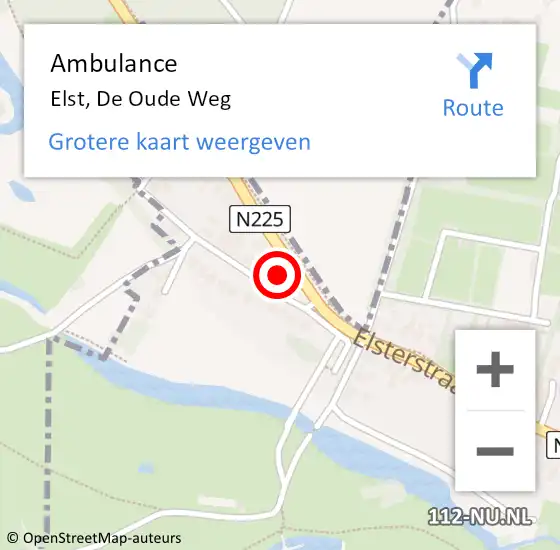 Locatie op kaart van de 112 melding: Ambulance Elst, De Oude Weg op 31 oktober 2016 23:20