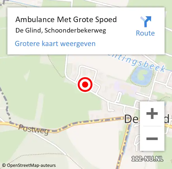 Locatie op kaart van de 112 melding: Ambulance Met Grote Spoed Naar De Glind, Schoonderbekerweg op 1 november 2016 00:38