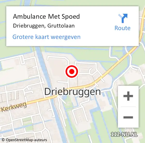 Locatie op kaart van de 112 melding: Ambulance Met Spoed Naar Driebruggen, Gruttolaan op 1 november 2016 03:44