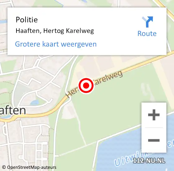 Locatie op kaart van de 112 melding: Politie Haaften, Hertog Karelweg op 1 november 2016 07:03