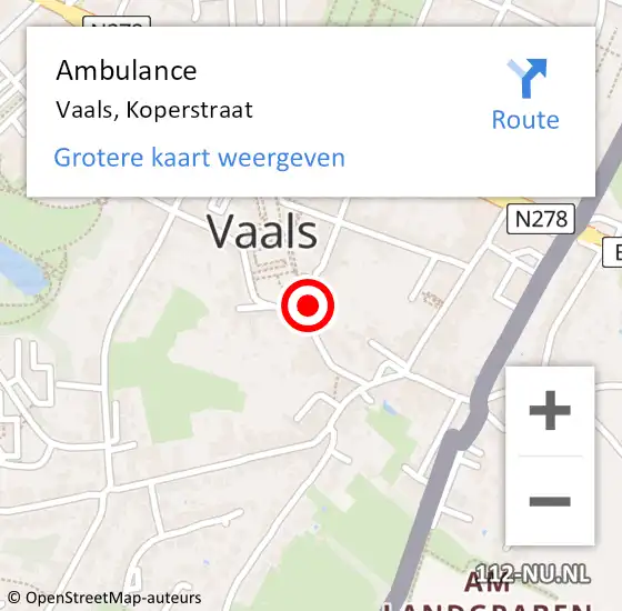 Locatie op kaart van de 112 melding: Ambulance Vaals, Koperstraat op 1 november 2016 07:12