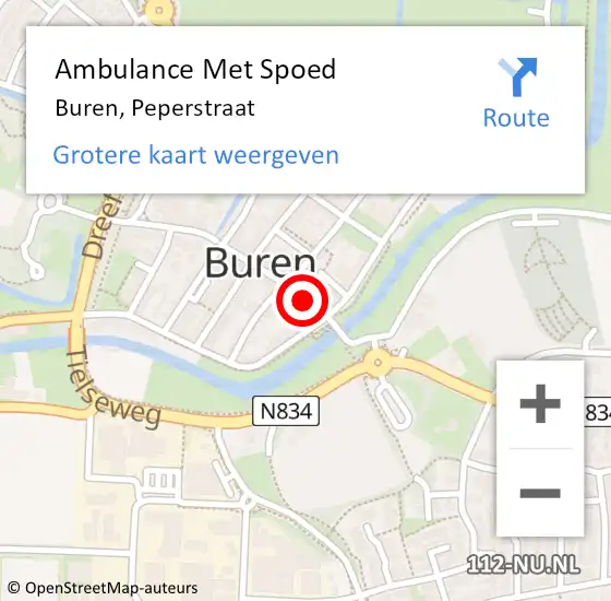 Locatie op kaart van de 112 melding: Ambulance Met Spoed Naar Buren, Peperstraat op 1 november 2016 07:27