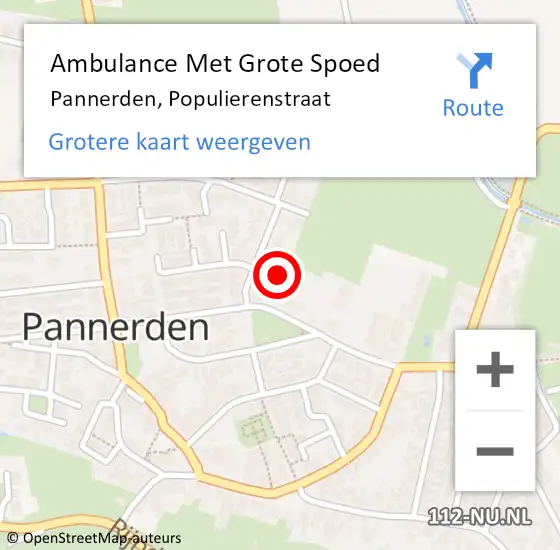 Locatie op kaart van de 112 melding: Ambulance Met Grote Spoed Naar Pannerden, Populierenstraat op 1 november 2016 07:55