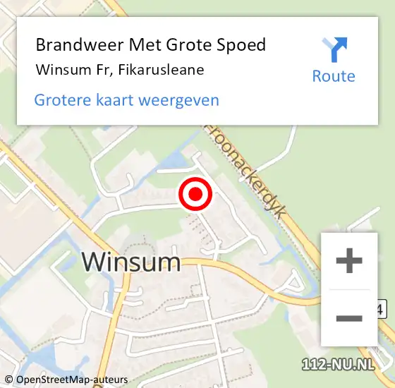 Locatie op kaart van de 112 melding: Brandweer Met Grote Spoed Naar Winsum Fr, Fikarusleane op 1 november 2016 08:38