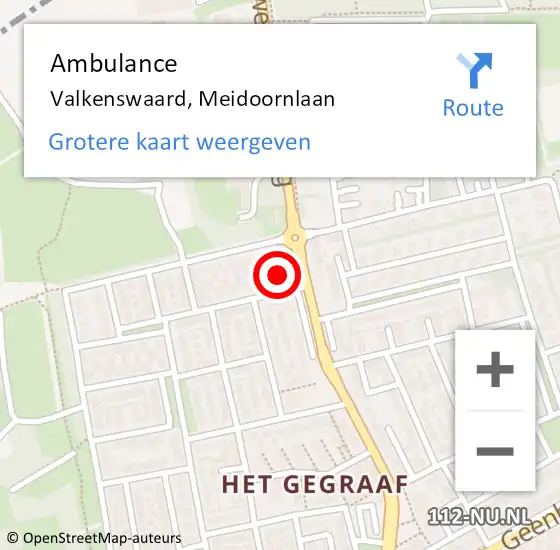 Locatie op kaart van de 112 melding: Ambulance Valkenswaard, Meidoornlaan op 1 november 2016 10:48