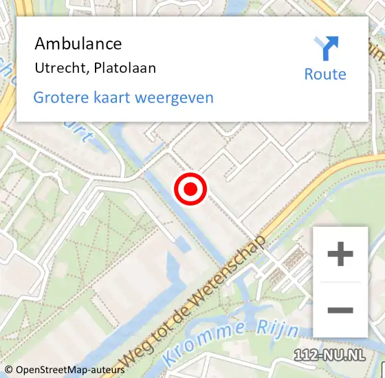 Locatie op kaart van de 112 melding: Ambulance Utrecht, Platolaan op 1 november 2016 11:47