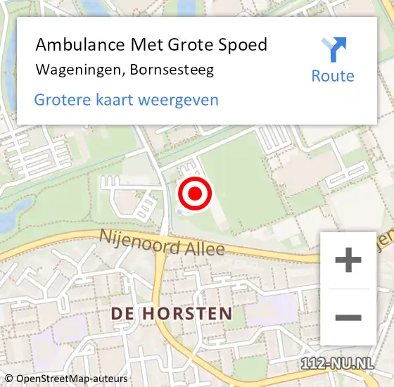 Locatie op kaart van de 112 melding: Ambulance Met Grote Spoed Naar Wageningen, Bornsesteeg op 1 november 2016 12:26