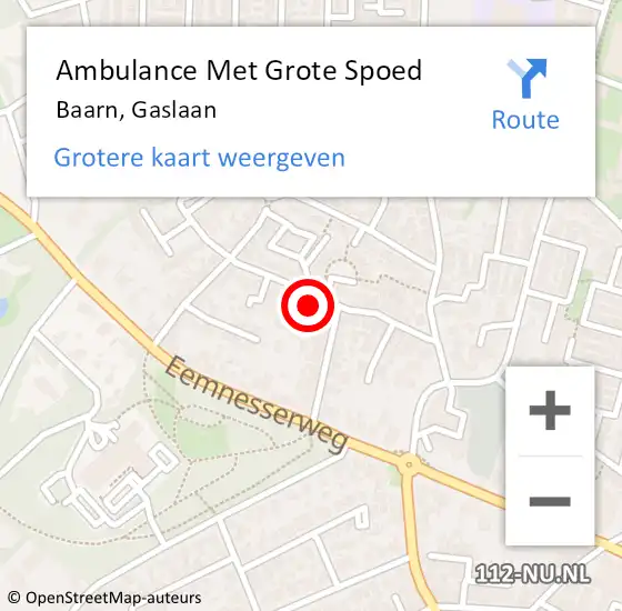 Locatie op kaart van de 112 melding: Ambulance Met Grote Spoed Naar Baarn, Gaslaan op 1 november 2016 12:39