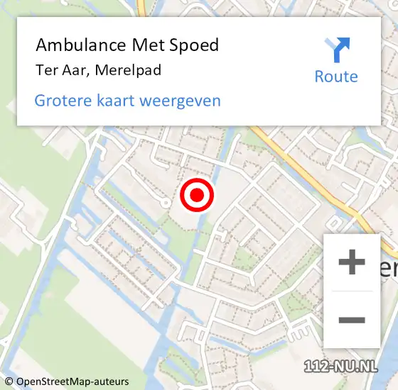 Locatie op kaart van de 112 melding: Ambulance Met Spoed Naar Ter Aar, Merelpad op 1 november 2016 13:19