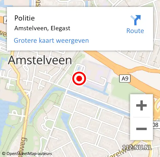 Locatie op kaart van de 112 melding: Politie Amstelveen, Elegast op 1 november 2016 14:41