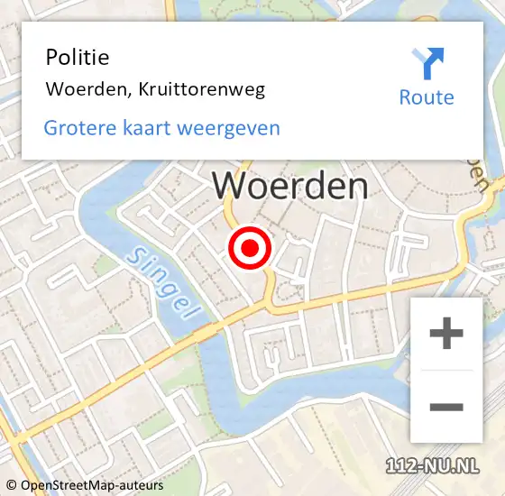 Locatie op kaart van de 112 melding: Politie Woerden, Kruittorenweg op 1 november 2016 15:22