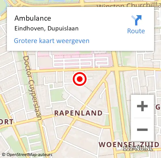 Locatie op kaart van de 112 melding: Ambulance Eindhoven, Dupuislaan op 1 november 2016 15:34