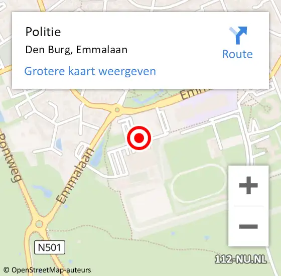 Locatie op kaart van de 112 melding: Politie Den Burg, Emmalaan op 1 november 2016 15:35