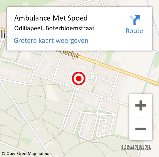 Locatie op kaart van de 112 melding: Ambulance Met Spoed Naar Odiliapeel, Boterbloemstraat op 1 november 2016 16:08