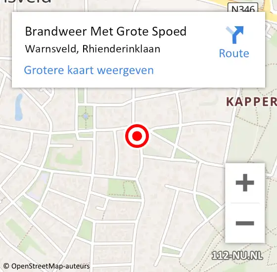 Locatie op kaart van de 112 melding: Brandweer Met Grote Spoed Naar Warnsveld, Rhienderinklaan op 1 november 2016 16:14