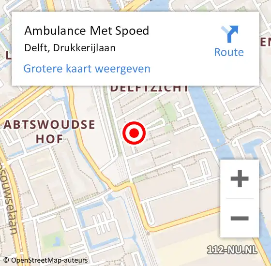 Locatie op kaart van de 112 melding: Ambulance Met Spoed Naar Delft, Drukkerijlaan op 1 november 2016 16:57