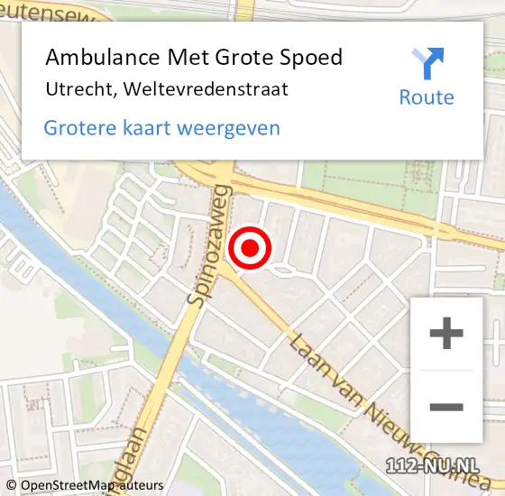 Locatie op kaart van de 112 melding: Ambulance Met Grote Spoed Naar Utrecht, Weltevredenstraat op 1 november 2016 17:09