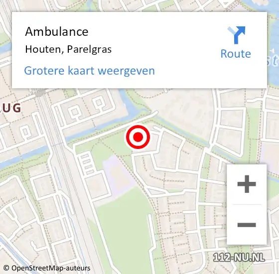 Locatie op kaart van de 112 melding: Ambulance Houten, Parelgras op 1 november 2016 17:14