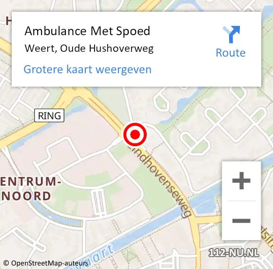 Locatie op kaart van de 112 melding: Ambulance Met Spoed Naar Weert, Oude Hushoverweg op 1 november 2016 18:08