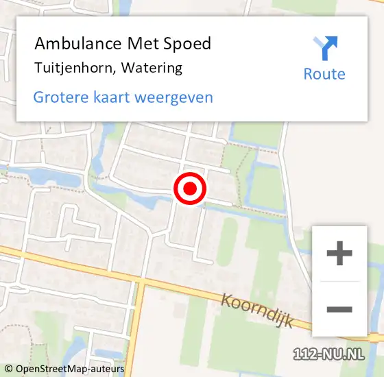 Locatie op kaart van de 112 melding: Ambulance Met Spoed Naar Tuitjenhorn, Watering op 1 november 2016 18:57