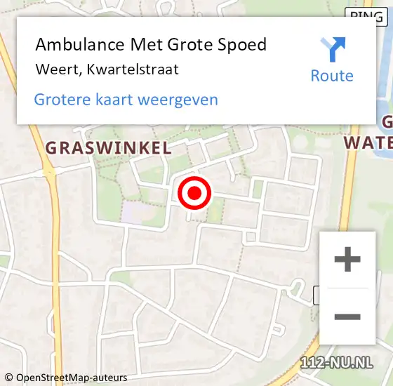 Locatie op kaart van de 112 melding: Ambulance Met Grote Spoed Naar Weert, Kwartelstraat op 1 november 2016 19:03