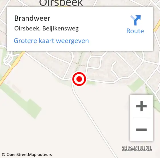 Locatie op kaart van de 112 melding: Brandweer Oirsbeek, Beijlkensweg op 31 december 2013 20:34