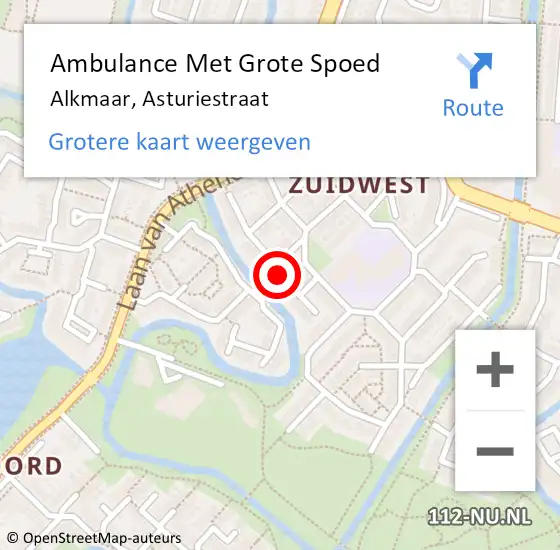 Locatie op kaart van de 112 melding: Ambulance Met Grote Spoed Naar Alkmaar, Asturiestraat op 1 november 2016 21:59