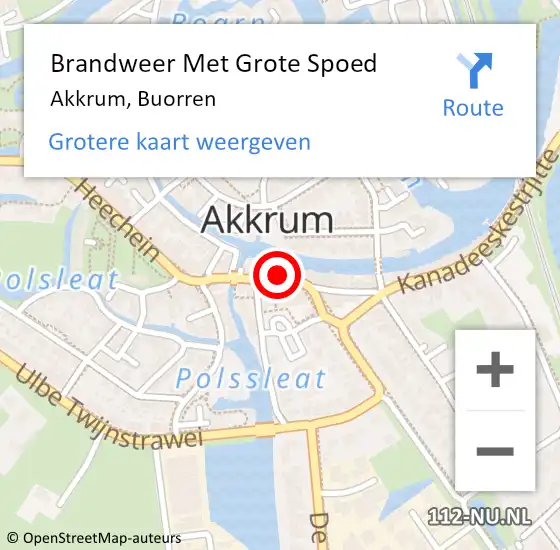 Locatie op kaart van de 112 melding: Brandweer Met Grote Spoed Naar Akkrum, Buorren op 1 november 2016 23:18