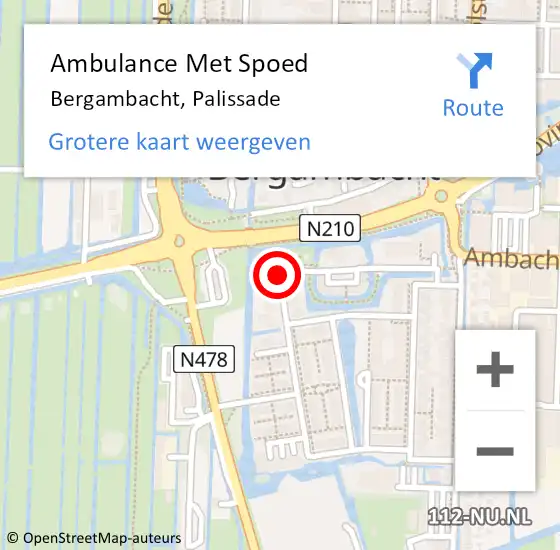 Locatie op kaart van de 112 melding: Ambulance Met Spoed Naar Bergambacht, Palissade op 2 november 2016 00:35