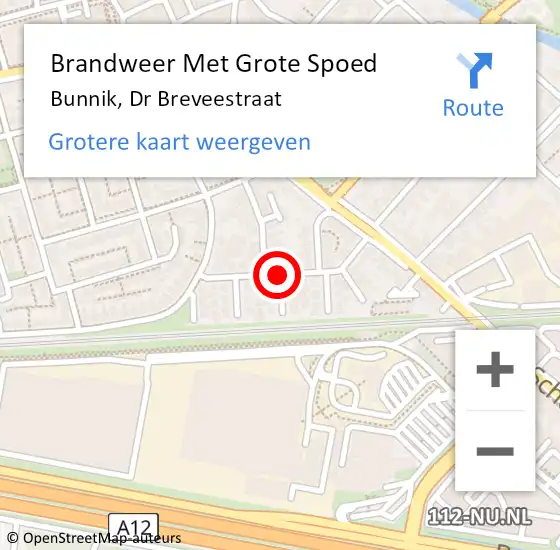 Locatie op kaart van de 112 melding: Brandweer Met Grote Spoed Naar Bunnik, Dr Breveestraat op 2 november 2016 04:57