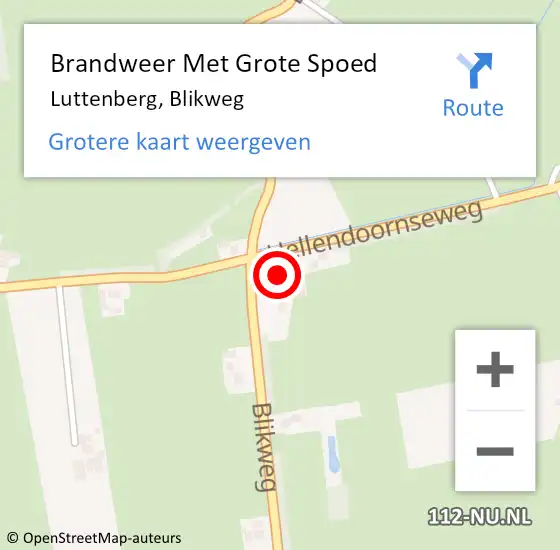 Locatie op kaart van de 112 melding: Brandweer Met Grote Spoed Naar Luttenberg, Blikweg op 2 november 2016 07:53