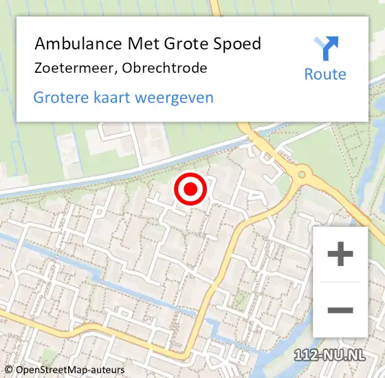 Locatie op kaart van de 112 melding: Ambulance Met Grote Spoed Naar Zoetermeer, Obrechtrode op 2 november 2016 09:02