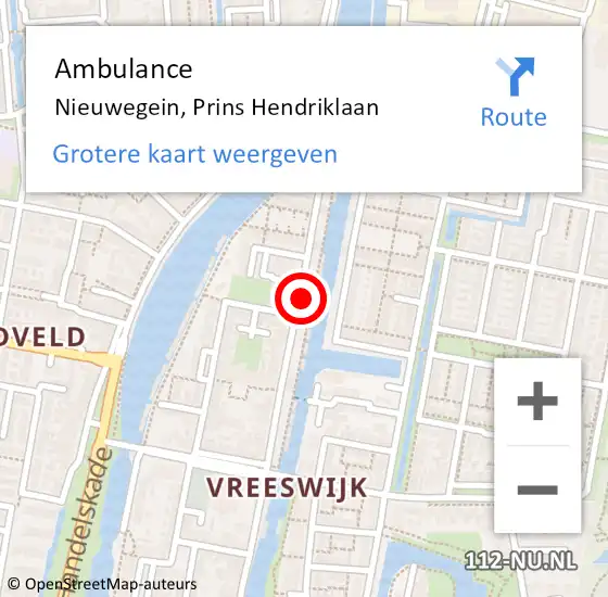 Locatie op kaart van de 112 melding: Ambulance Nieuwegein, Prins Hendriklaan op 2 november 2016 09:02