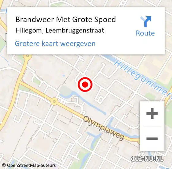 Locatie op kaart van de 112 melding: Brandweer Met Grote Spoed Naar Hillegom, Leembruggenstraat op 2 november 2016 11:43