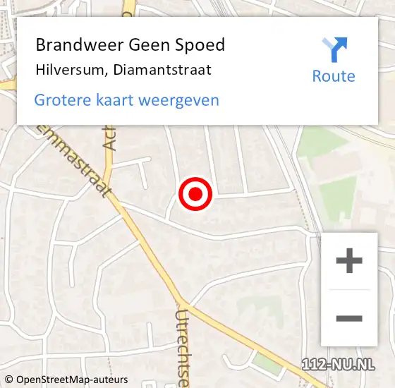 Locatie op kaart van de 112 melding: Brandweer Geen Spoed Naar Hilversum, Diamantstraat op 2 november 2016 12:09