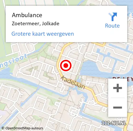 Locatie op kaart van de 112 melding: Ambulance Zoetermeer, Jolkade op 2 november 2016 13:56