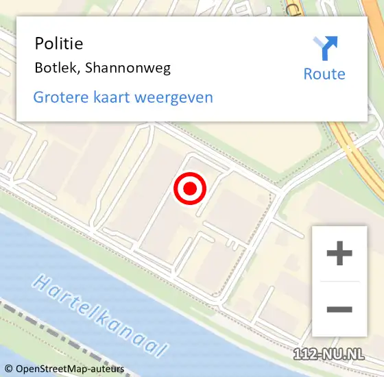 Locatie op kaart van de 112 melding: Politie Botlek, Shannonweg op 2 november 2016 14:17