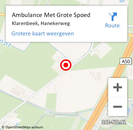 Locatie op kaart van de 112 melding: Ambulance Met Grote Spoed Naar Klarenbeek, Hanekerweg op 2 november 2016 14:20