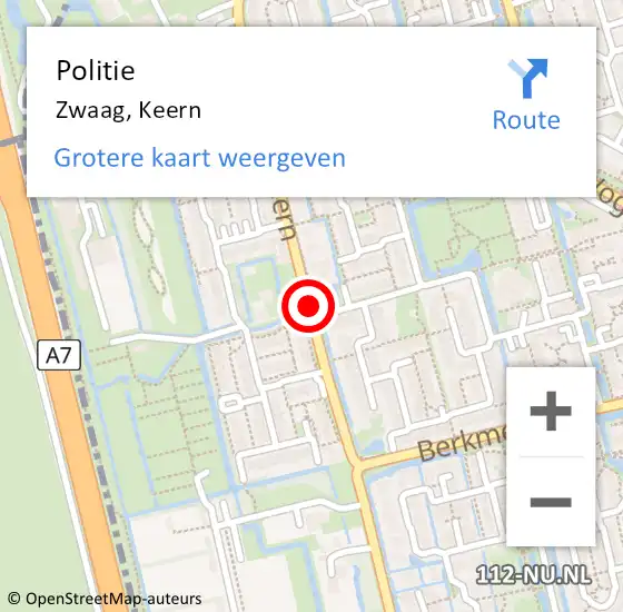 Locatie op kaart van de 112 melding: Politie Zwaag, Keern op 2 november 2016 14:33